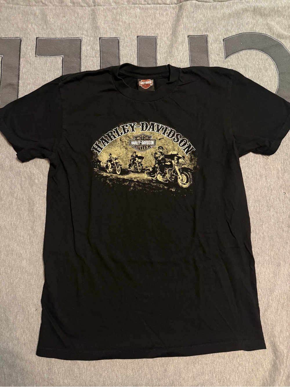 Harley-Davidson Black Tee with Yellow Motorcycle Graphic